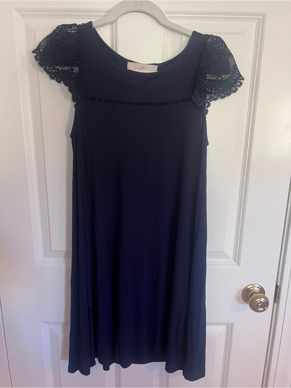 LOFT Navy Crochet Cap Sleeve Midi Dress